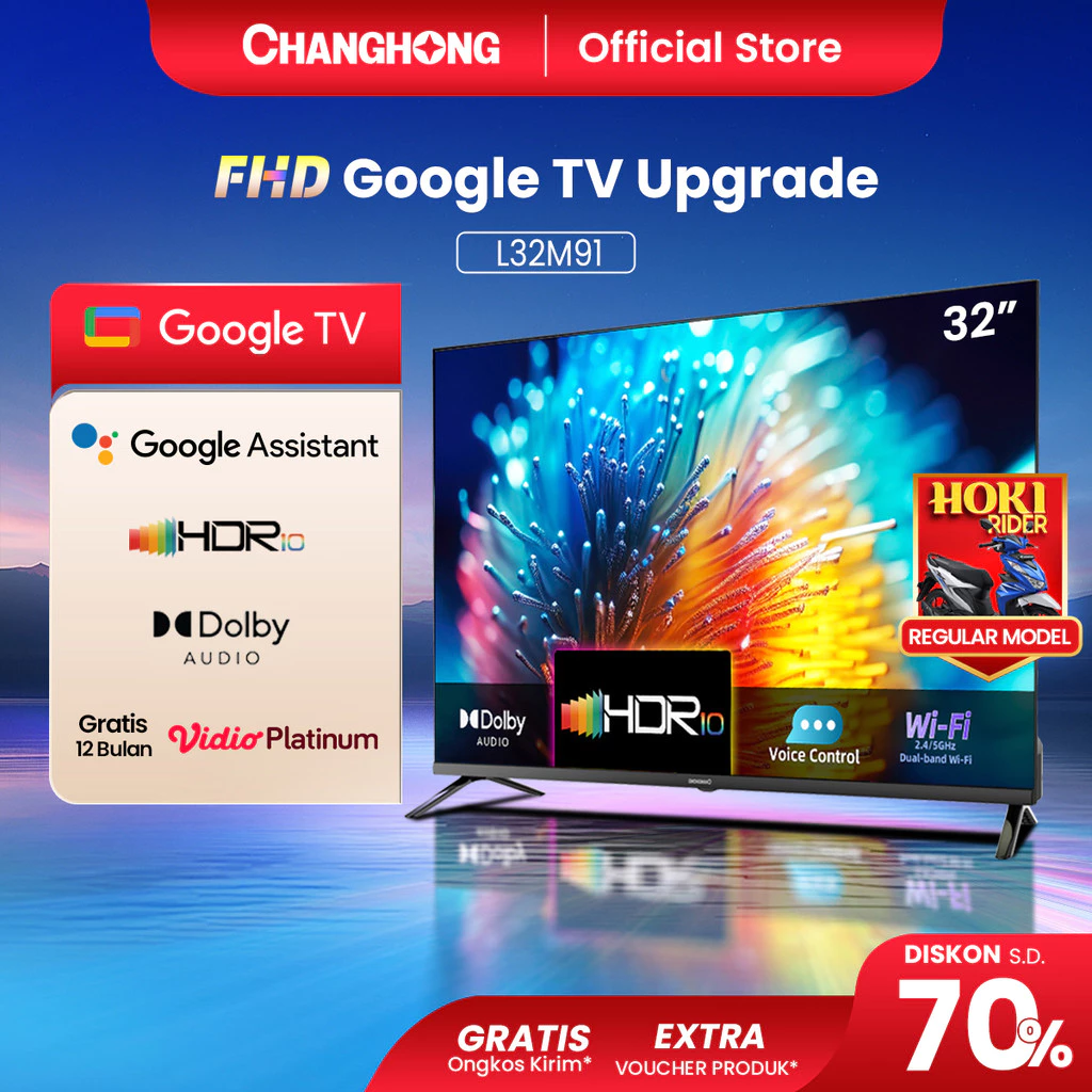 NEW CHANGHONG GOOGLE SMART TV ANDROID 32 inch Dolby DIGITAL TV PLaystor Vidio Netflix Youtube L32M91