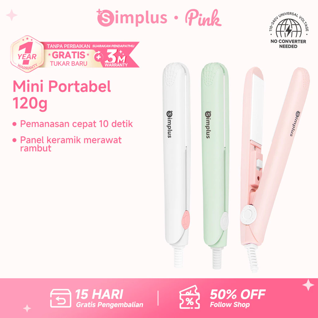 SimplusPinkmini rambut catokan Portabel catokan  Super Ringan Pemanasan Cepat Pelurus Pengeriting