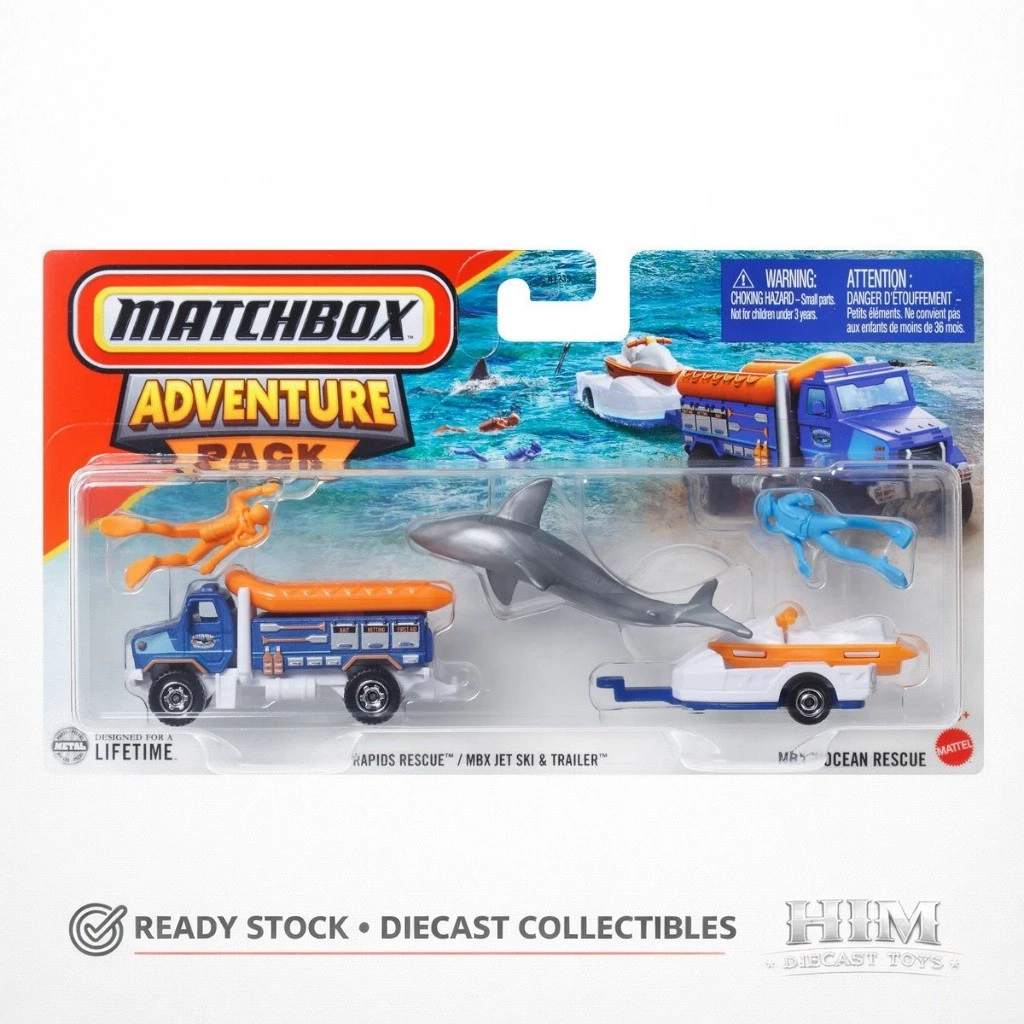 Matchbox Hitch & Haul Adventure Pack Pack Rapids Rescue MBX Jet Ski & Trailer - Mainan & Koleksi
