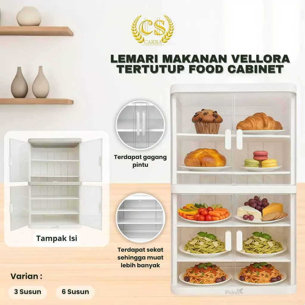 CS Lemari Makanan Vellora Tertutup Food Cabinet Aesthetic 3/6 Susun Rak Serbaguna Tempat Penyimpanan