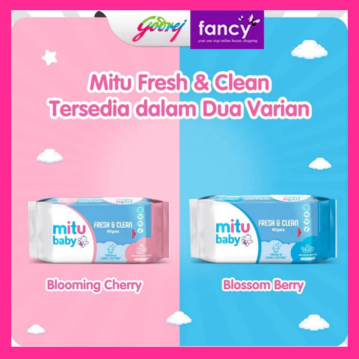 Mitu Baby Fresh & Clean Wipes 50'S Blooming Cherry / Blossom Berry / Antiseptic / Ganti Popok | Tisu Basah Bayi 50 Lembar