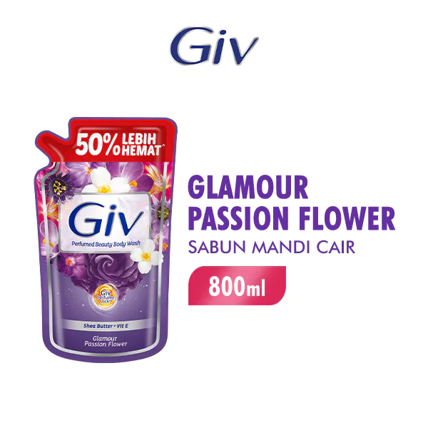Giv Sabun Mandi Cair Ungu Passion Flowers & Sweet Berry Pouch 800 ml