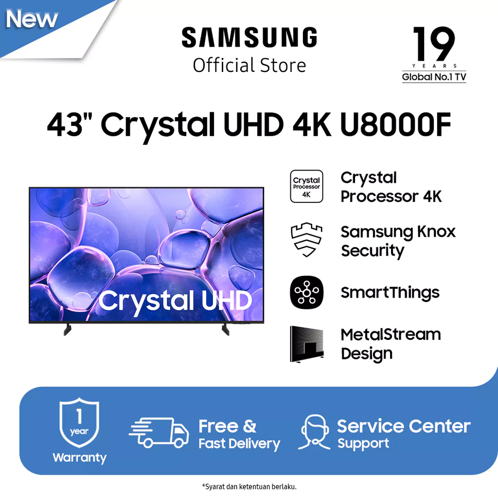 Samsung 43" Crystal UHD 4K U8000F Smart TV | Crystal Processor 4K | SmartThings | UA43U8000FKXXD