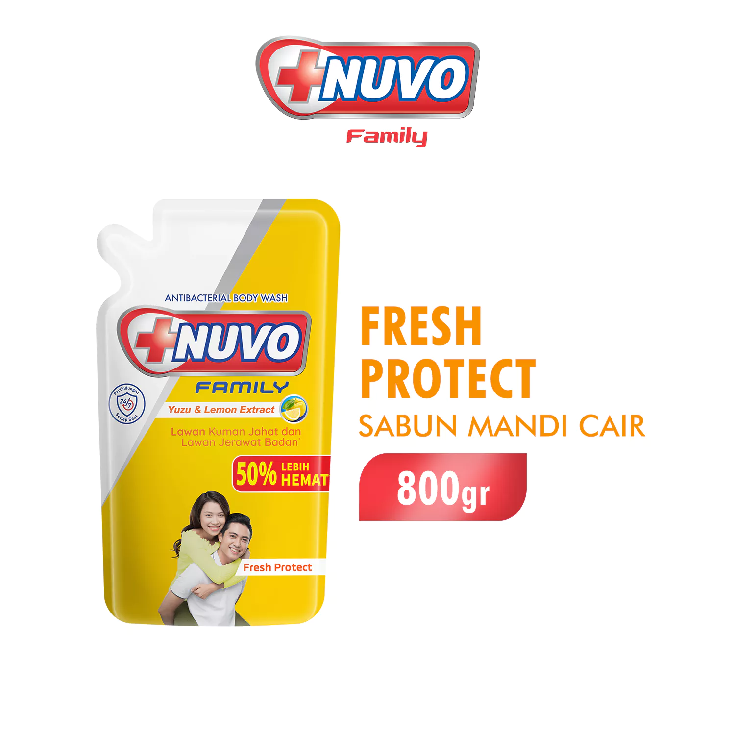 Nuvo Family Sabun Mandi Cair Kuning Fresh Protect Pouch 800 gr