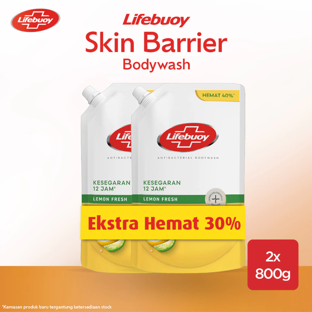 [BELI 2 LEBIH HEMAT 30%] Lifebuoy Sabun Mandi Cair Anti Bacterial Body Wash Lemon Fresh 100% Lebih Kuat Lawan Kuman, Kesegaran 12 Jam 800g