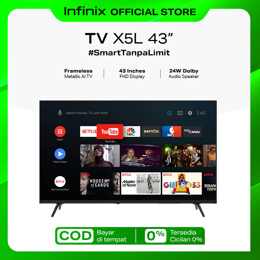 Infinix Smart TV X5L - 43" FHD Display - Android TV - Dolby Audio - Frameless - AI Voice