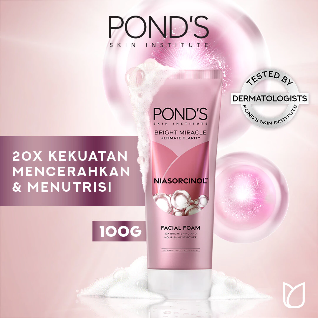 Pond's Bright Miracle Ultimate Clarity Niasorcinol Facial Foam 100gr 20x kekuatan mencerahkan & menutrisi