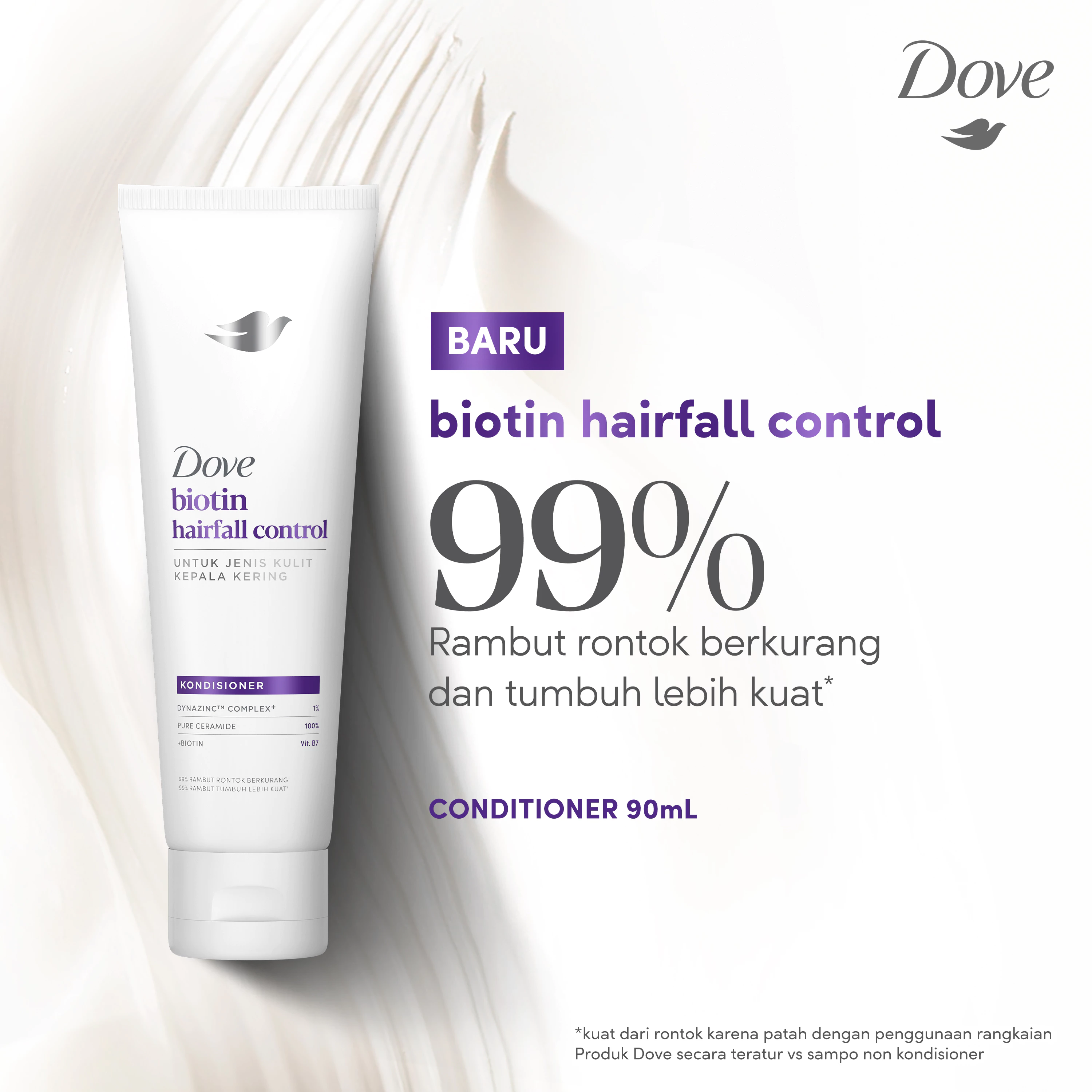 Dove Conditioner Biotin Hairfall Control 90mL | Kondisioner Perawatan Rambut Rontok untuk Jenis Kulit Kepala Kering dan Sehat